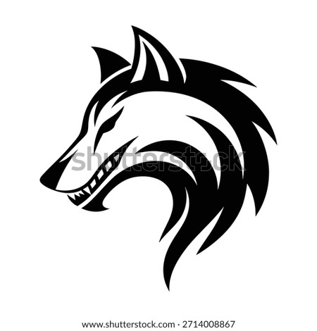 Sleek Black Profile Wolf Head with Subtle Snarl
