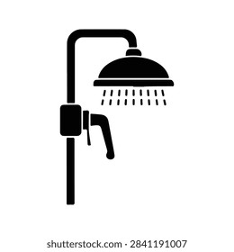 A sleek black shower head with adjustable spray settings, mounted on a curved pipe, designed for modern bathrooms and efficient water flow.