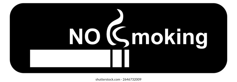 Sleek black sign featuring white NO Smoking text with a stylized cigarette and smoke. This modern graphic is ideal for indicating smoke free zones in contemporary public and private environments