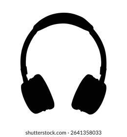 Sleek black silhouette of headphones; minimalist design for music lovers and audiophiles.