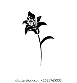 A sleek black silhouette icon of a lily, featuring its trumpet-shaped petals, great for floral and elegant designs.
