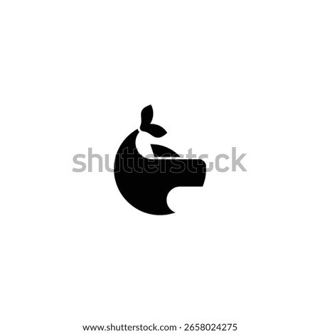 A sleek, black silhouette icon of a tapir rendered in minimalist flat style. The design features a smooth, rounded shape with a prominent snout and a small leaf element, suggesting a connection with n