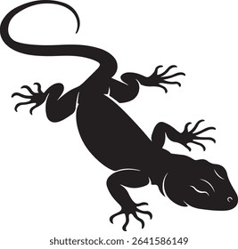 A sleek black silhouette of a lizard in motion with visible curve and detail. Perfect for wildlife, tattoo, or desert themes.