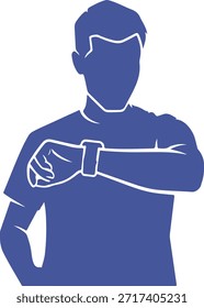 Una elegante silueta negra de un hombre revisando su reloj inteligente, transmitiendo una sensación de estilo moderno e integración de tecnología en la vida diaria. Esta ilustración gráfica se puede utilizar para representar conceptos como la innovación, la conectividad y el seguimiento de la aptitud en varios proyectos comerciales.
