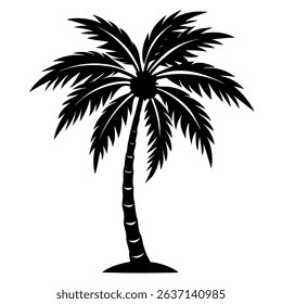 A sleek black silhouette of a palm tree is featured in this versatile vector illustration, perfect for summer-themed projects.