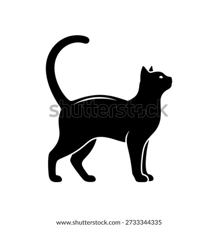 A sleek, black silhouette portrays a cat in profile, notable for its clean, defined silhouette style.