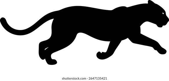 Sleek black silhouette of a pouncing panther against a clean white background