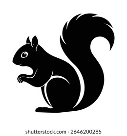  A sleek, black silhouette of a squirrel with a bushy tail, poised and ready. Ideal for nature, wildlife, or minimalist designs.