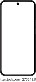 Sleek black smartphone with an expansive empty white display and subtle punch hole camera, perfect for UI UX design mockups.