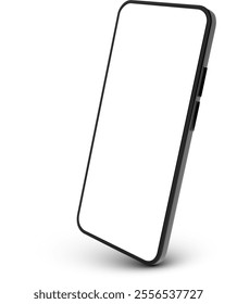 Sleek black smartphone showcasing a blank white screen, perfect for displaying mobile app interfaces, websites, or digital content, against a clean white background