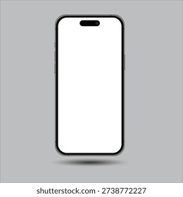 A sleek black smartphone with a white screen on gray background