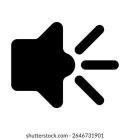 Sleek black speaker icon with three rounded sound waves. This clean, modern graphic represents audio output, volume level, or sound notification for user interfaces, web, and app designs