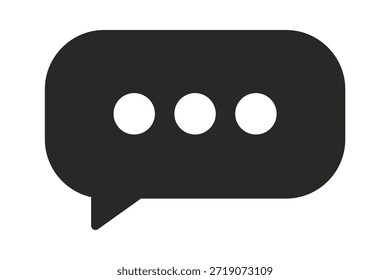 A sleek black speech bubble icon with three dots, symbolizing communication and conversation.