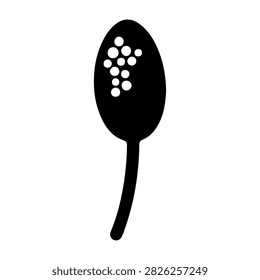 A sleek black spoon featuring a handle decorated with white dots, designed for elegant dining or decorative purposes.
