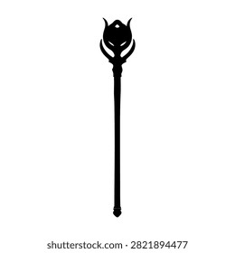 A sleek black staff featuring a detailed cat head sculpture at the top, symbolizing mystery and elegance in fantasy themes.