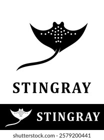 A sleek black stingray logo design with dotted patterns and a flowing tail