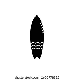 A sleek black surfboard silhouette, perfect for designs related to surfing, beach, or extreme sports.