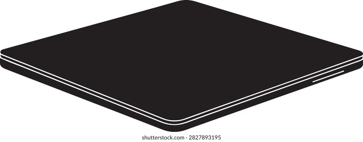 Sleek black tablet flat design illustration with clean edges and modern look.