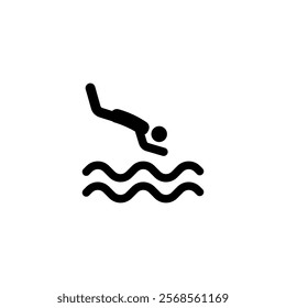 Sleek black vector icon depicting a person diving, perfect for sports and aquatic themes.