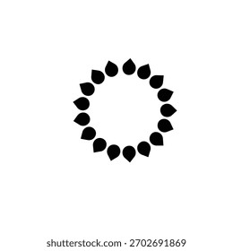 A sleek black vector icon of teardrop-shaped flames arranged in a perfect circle, symbolizing energy, fire, or heat.