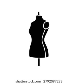 A sleek black vector illustration of a dress form mannequin in a simple outline style.