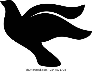 A sleek, black vector silhouette of a flying bird with gracefully curved wings, evoking freedom, peace and movement. This minimalist emblem works perfectly as a logo or icon for environmental groups, 