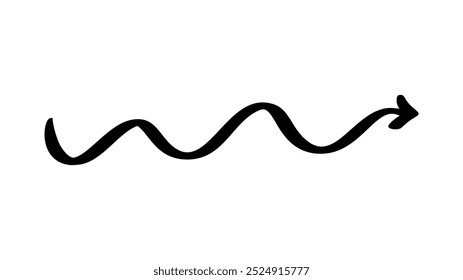 Vector de flecha ondulado negro y elegante con curvas suaves y fluidas. Ideal para presentaciones, infografías y proyectos de diseño creativo, que simbolizan la dirección o el flujo.