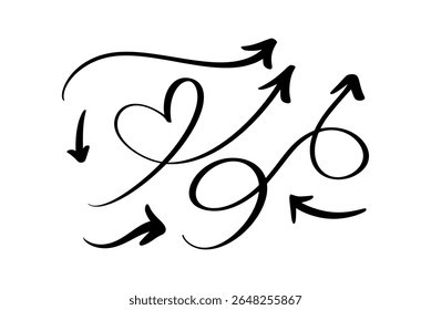 Vetor de seta ondulada, preto e elegante com curvas suaves e fluidas. Ideal para apresentações, infográficos e projetos de design criativo, simbolizando direção ou fluxo.