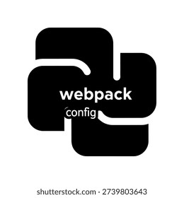 A sleek black webpack config logo on a white background, representing modern web development and coding concepts with a clean aesthetic.