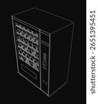 A sleek black and white 3D model of a modern wine cooler with a top handle and front window for easy access. The minimalist design features a black background.