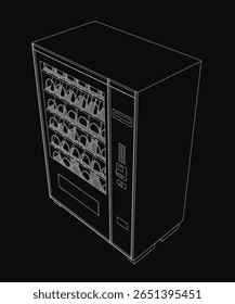 Um modelo 3D preto e branco elegante de um refrigerador de vinho moderno com uma alça superior e janela frontal para fácil acesso. O design minimalista apresenta um fundo preto.