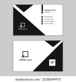 Elegante Plantilla de tarjeta de visita en blanco y negro con detalles diagonales, diseño minimalista y detalles de contacto personalizables.