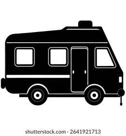 A sleek, black and white camper van vector illustration is perfect for representing travel and adventure themes.