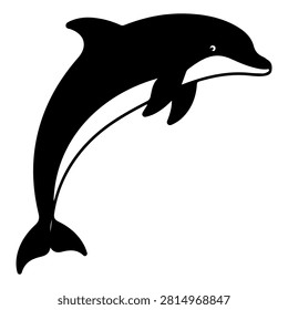 A sleek, black and white dolphin illustration capturing the marine animal in a dynamic pose, suitable for aquatic or ocean-themed projects.