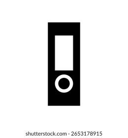 Um ícone preto e branco elegante de um clipe de ligação com um botão circular, perfeito para representar material de escritório, organização e estética de design mínima.