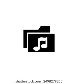 A sleek black and white icon featuring a folder with a music note, perfect for music-related applications and organizing music files.