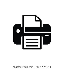 Sleek black and white icon of a printer with paper sheet and tray detail for digital design and branding projects