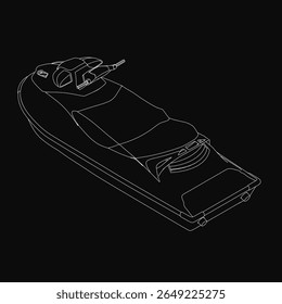 A sleek black and white jet ski drawing stands out against a dark background with crisp white outlines. The water scooter design emphasizes speed and motion with clean, minimalist details.