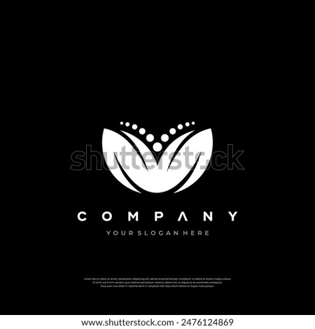 : A sleek black and white logo featuring an abstract floral or regal emblem above bold typography suitable for branding.