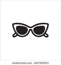 A sleek black and white vector icon depicting a pair of retro cat-eye sunglasses, perfect for adding a touch of vintage fashion and cool summer vibes to any design project or website.