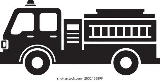 A sleek black and white vector icon of a fire truck with a water tank, ready for emergency response. Clean and minimalist design perfect for web and print use.
