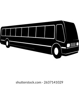 A sleek black and white vector illustration depicts a classic city bus, perfect for various transportation projects.