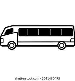 A sleek black and white vector illustration depicts a passenger bus, ideal for school transportation and general travel.