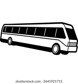 A sleek black and white vector illustration depicts a simple passenger bus designed for efficient transportation. This versatile vehicle image features clean outline details