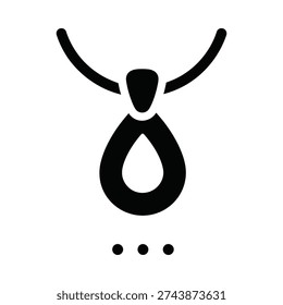 Sleek black and white vector illustration of a minimalist necklace with a teardrop pendant. This modern jewelry icon features clean lines and a Taurus-inspired silhouette on a white background.