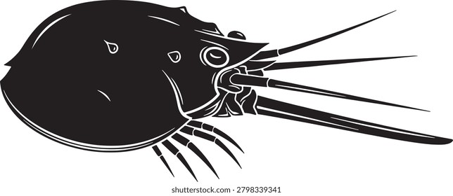 A sleek black and white vector illustration of a shrimp with long antennae, depicted in a clean and stylized line art format perfect for editorial or scientific use.