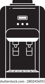 A sleek black and white vector illustration of a contemporary water dispenser featuring two spouts and a digital control panel for easy use.
