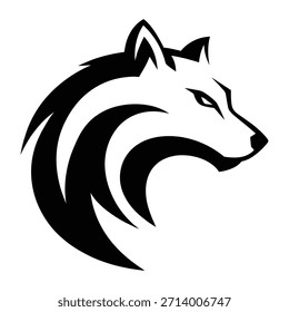 Elegante logotipo de Perfil de lobo blanco y negro con melena fluida