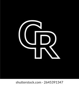 Um elegante monograma CR preto-e-branco com letras entrelaçadas com um estilo com contornos arrojados. Projetado para marcas corporativas minimalistas, embalagens de luxo e identidade profissional