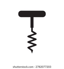 A sleek, black-and-white illustration of a corkscrew featuring a horizontal handle and a coiled spring mechanism at the base. The design is clean, with bold lines and no shading, emphasizing functiona.